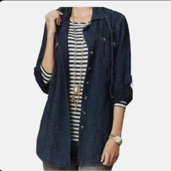 CABI Style #340 Chambray Denim Tunic Cardigan Button-up Top Shirt Jacket Sz M - Picture 2 of 11